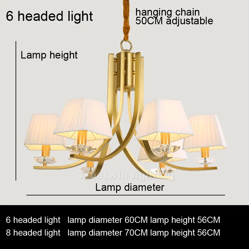 Подвесная люстра в американском стиле с тканевым оттенком светодиодный