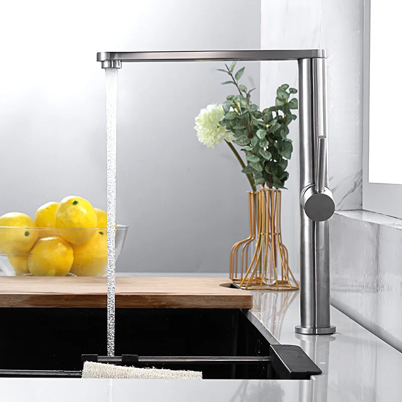 

304 Stainless Steel Kitchen Faucet Hot and Cold Water Faucet Household Sink Faucet Simple Drawing Process Kitchen Sink Faucet