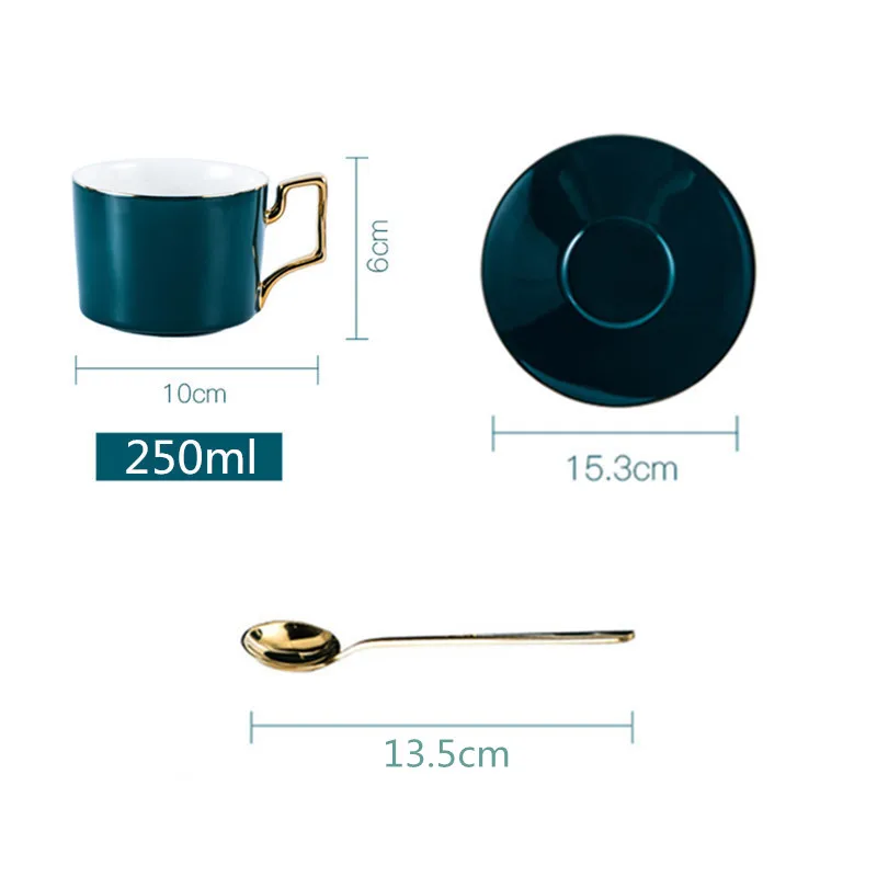 

British high-grade green glaze cup and saucer set with stainless steel spoon bone china coffee cup set ceramic high-grade gift