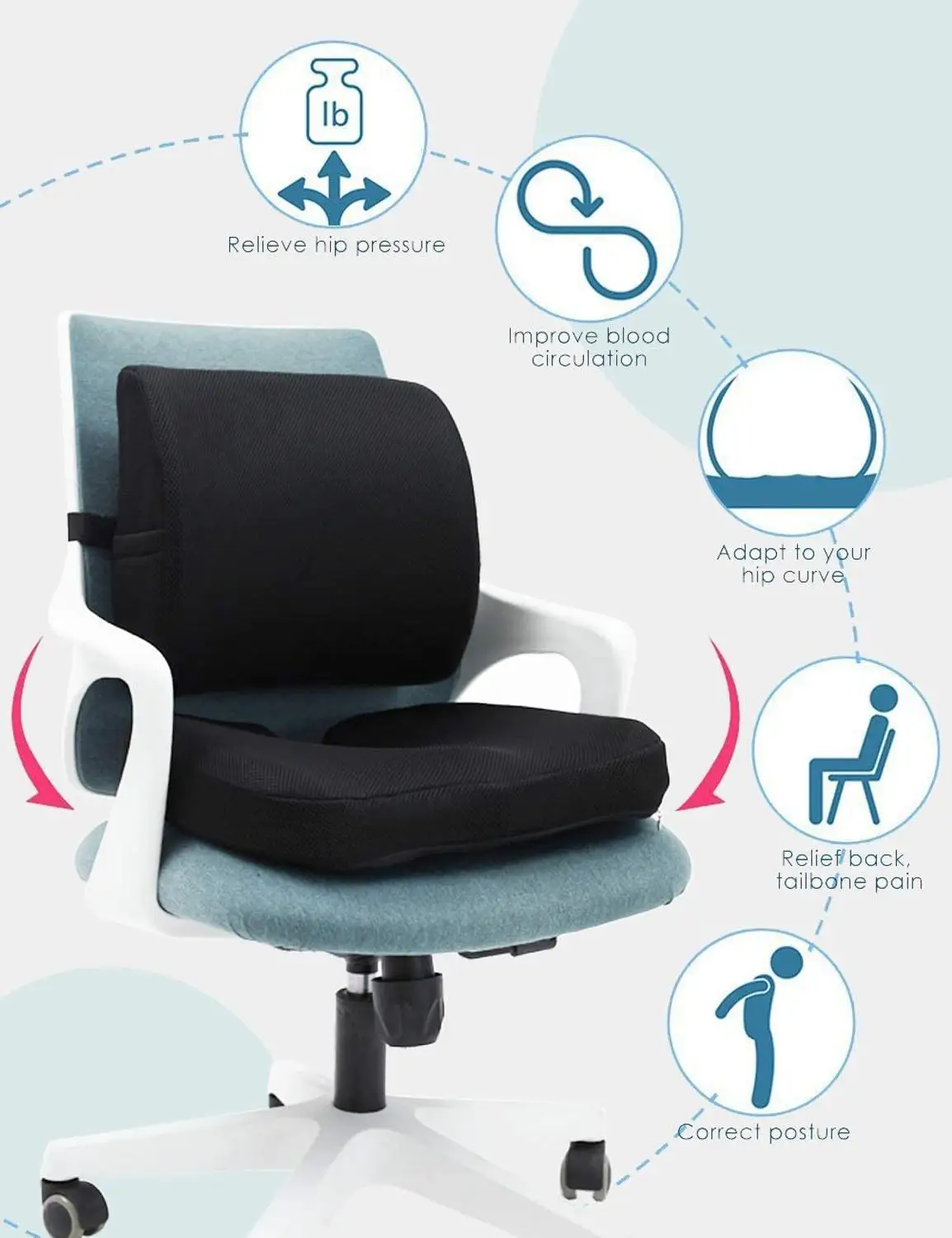 Набор ортопедических подушек для автомобильного сиденья с эффектом памяти | Дом