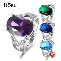 real 925 sterling silver opening rings emerald purple zircon ring generous stylish luxury fine jewelry gift for women