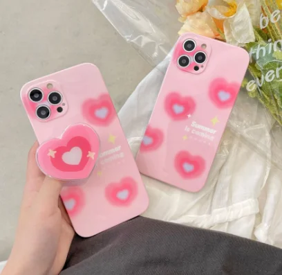 

Новый розовый 3D чехол с сердечком и кронштейном для IPhone12 11promax Xs Xr 7 8 Plus X