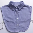 Linbaiway Для женщин Съемная отворот Поддельные меховой воротник хлопок Синяя рубашка в полоску с воротником-обманкой съемный накладные, наполовину рубашка блузка Декор