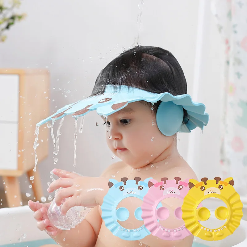 

Kids Cover Ears Bath Hat Adjustable Baby Shower Cap Safe Shampoo Shower, Hair Wash Shield for Children Infant Soft Cap Hat
