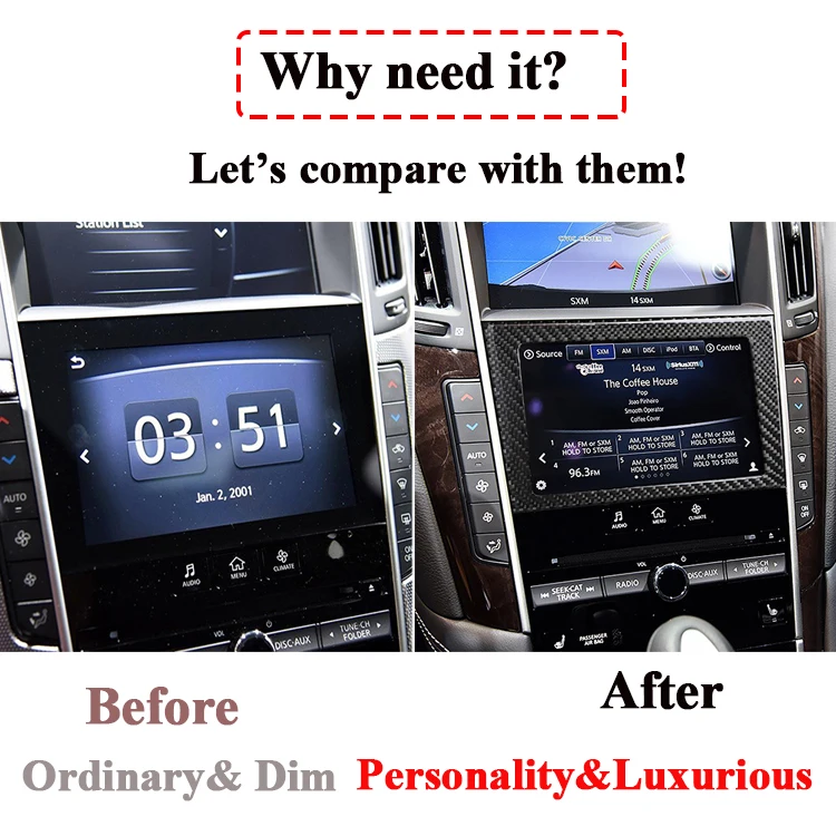 

Carbon Fiber Interior Center Control Navigation frame Cover Trim for Infiniti Q50 Q60 14-2019 interior mouldings