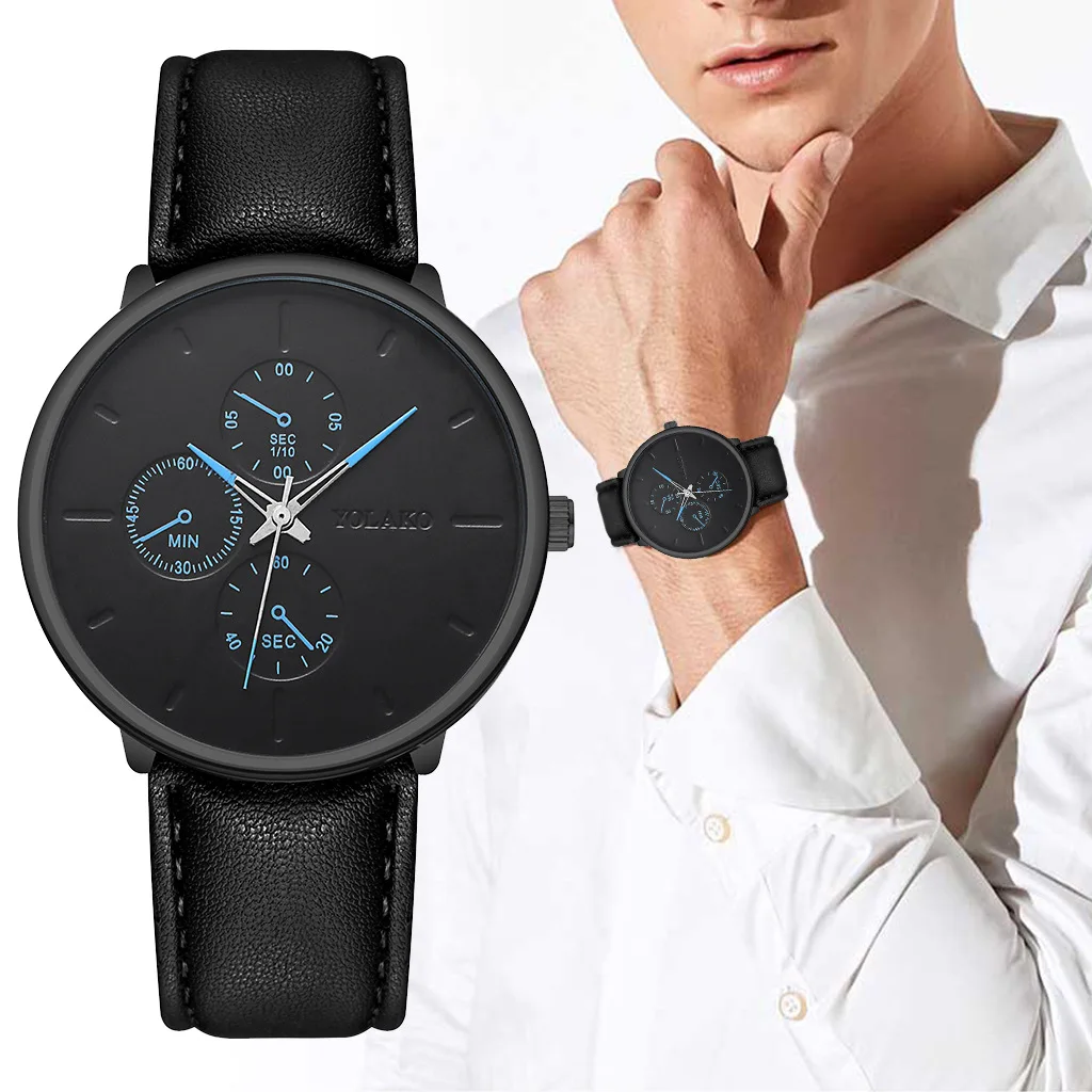 

Simple Men Quartz Wristwatches Casual Men Wrist Watch Business Waterproof Black Leather Strap Men Quartz Watch Dropshipping Gift