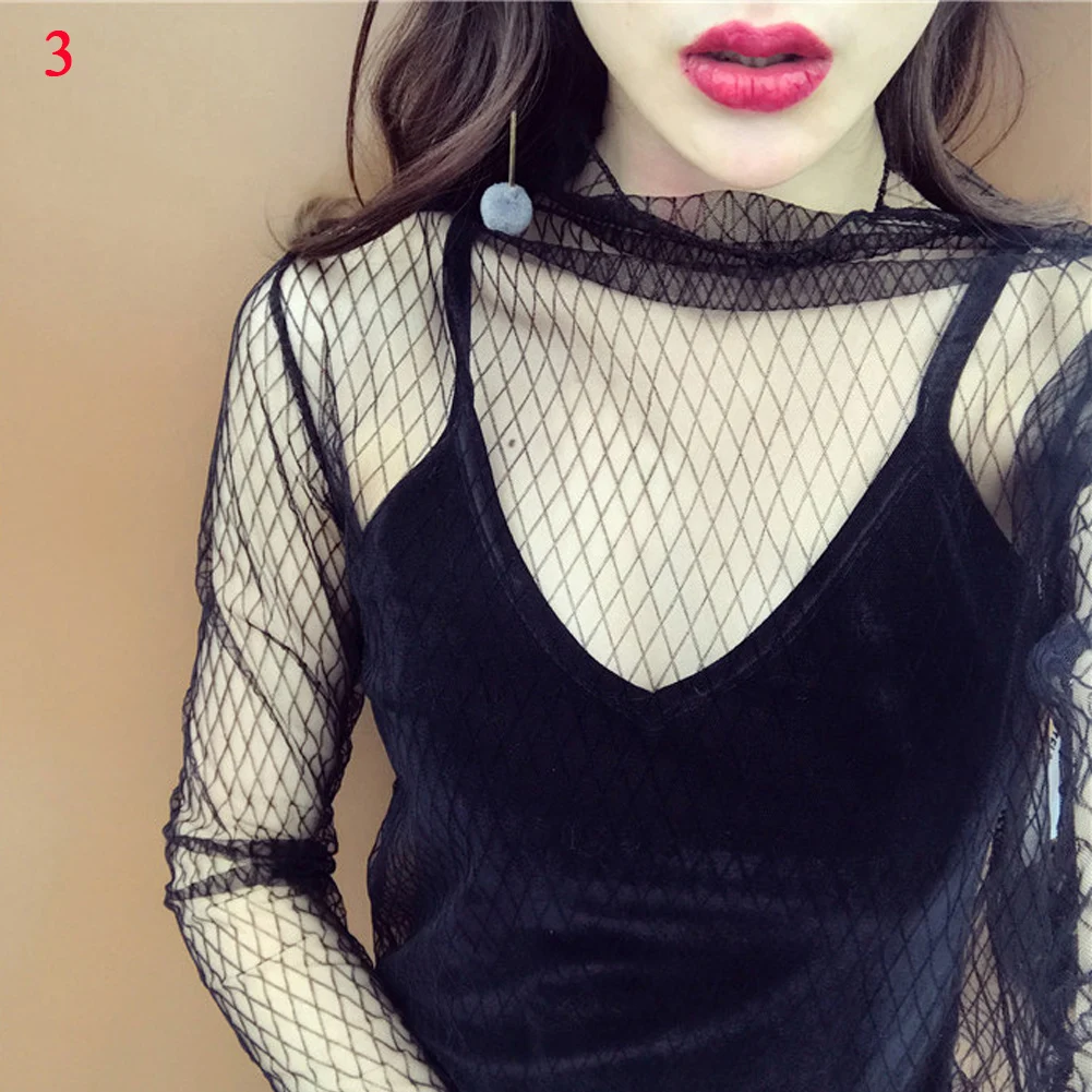 

Mesh Top Women Sexy sheer Fishnet See Through Transparent Top Lace Top Blouse Mesh Shirt Women tops mesh Blouses Black Shirt