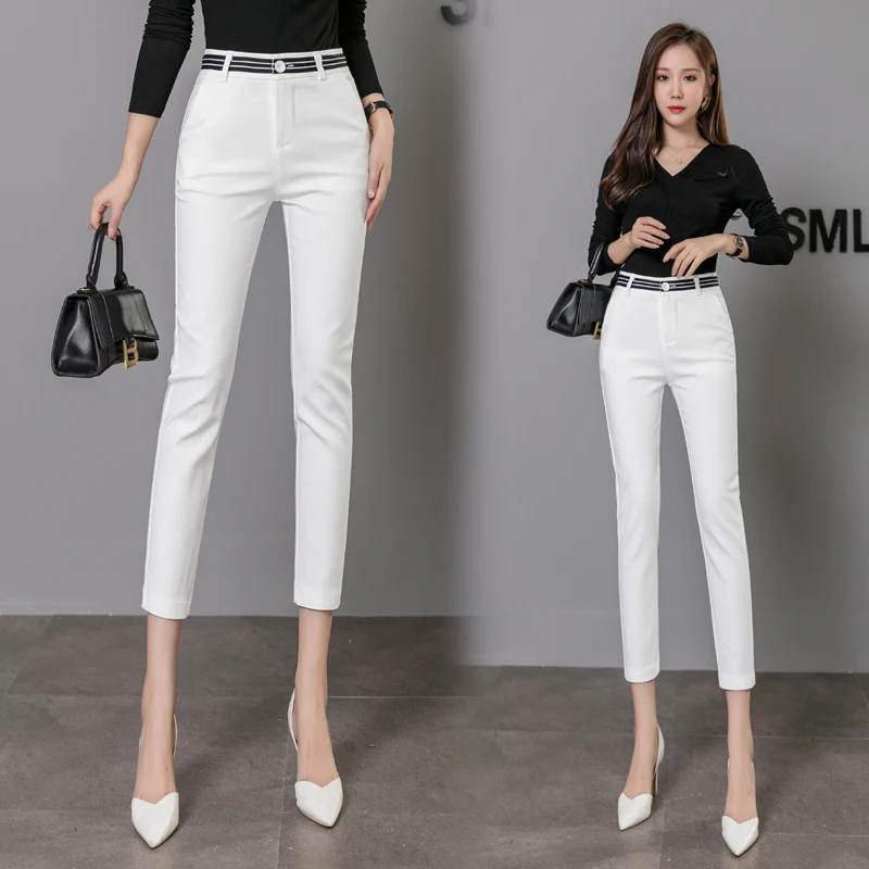 

Workwear Hight Quality Elastic Slim Office Lady Candy-colored Pants Women High Waist Cotton Casual Trousers Fashion formal Pants