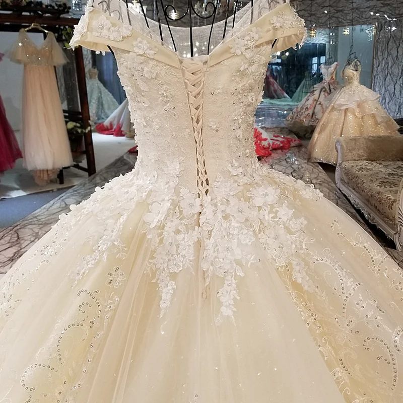 LS01266 свадебное платьеблестящие блестками платье с 3d цветами o рукава шеи