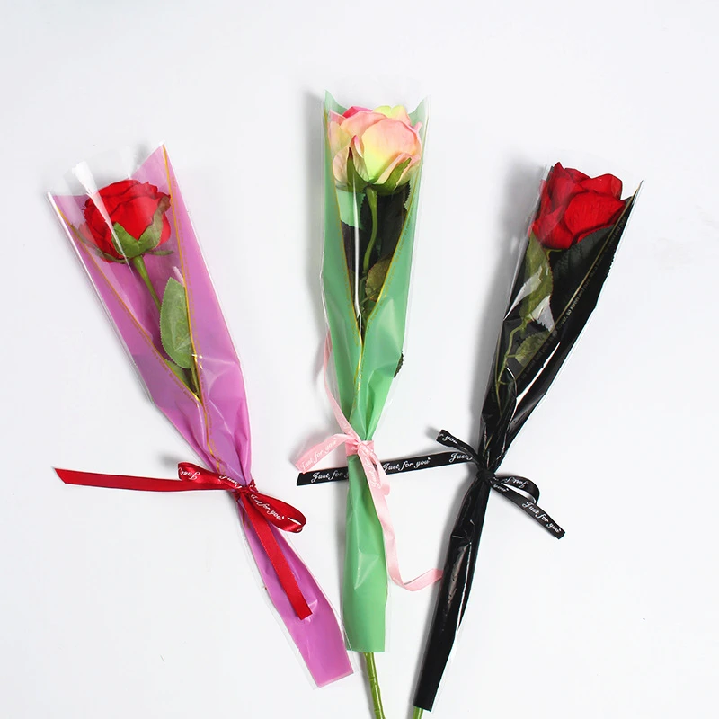 50 шт Цветочная пластиковая упаковка для цветов одиночные розовые сумки