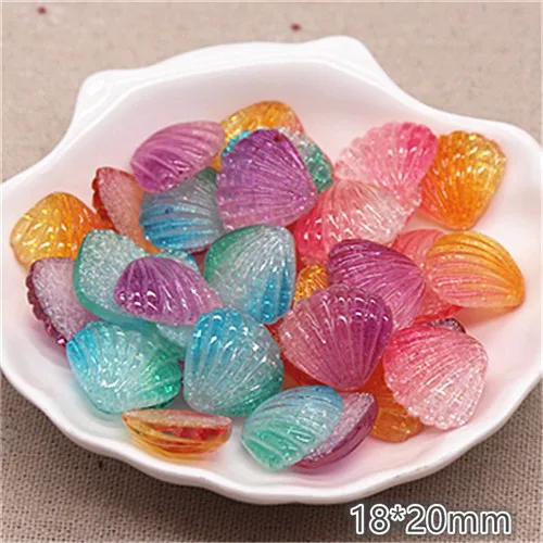 1seashell 20pcs 20 шт новые смолы блеск градиент сердце/звезда/лук/корона/вишня/Seashell Кабошоны украшения Шарм основы для заколок для волос деко - Цвет: 1seashell 20pcs