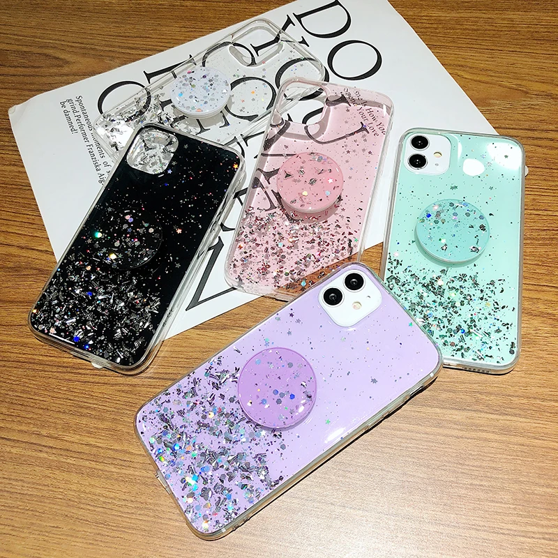 Блестящий чехол для Samsung Galaxy A51 A71 A81 A91 A21S A01 A31 A41 A50 A11 A20E A30 A40 A70 A8 A9 2018 с подставкой |