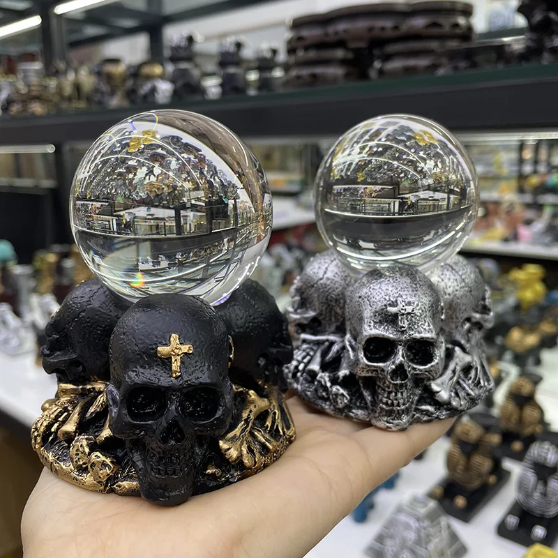 

Resin Triple Skulls Display stand for crystal spheres Craft Ornaments Balls base Holder Home Office Decor