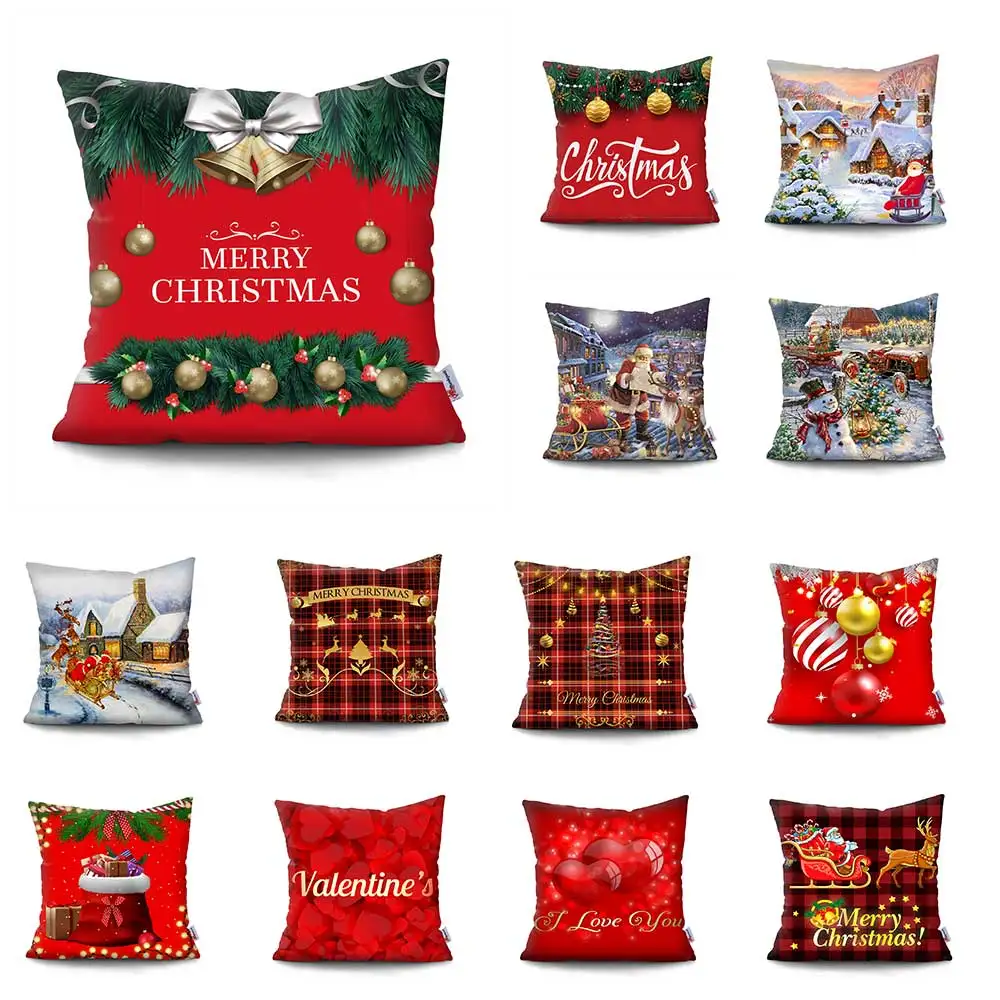 

Christmas Cushion Cover Pillow Decoration Sofa Cushion Cover Polyester Pillowcover Thanksgiving Cuscini Decorative Pillow Covers