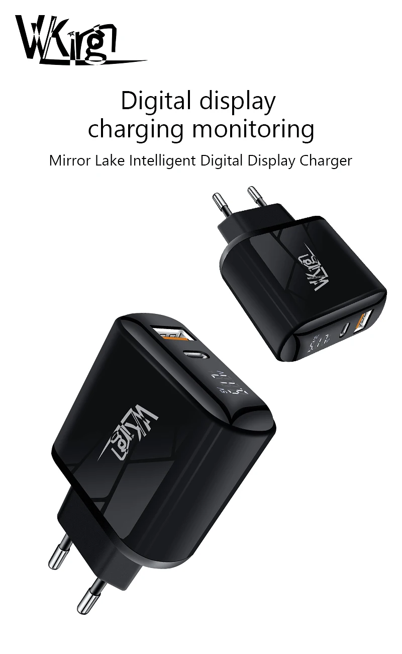 VVKing USB зарядное устройство 18 Вт PD Быстрая зарядка usb type C PD зарядное устройство HD Smart display EU разъем для iPhone 11 Pro samsung Xiaomi зарядка