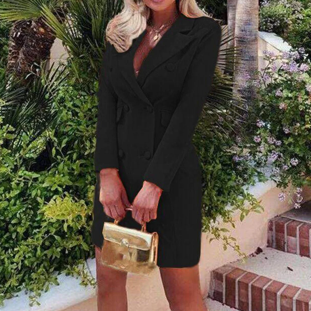 Осеннее элегантное платье блейзер женское весеннее офисное однотонное черное