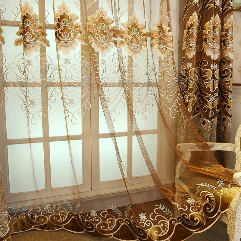 

European Style Curtains for Living Dining Room Bedroom Chenille Jacquard Embroidery Curtain Blue Beige White Yellow Coffee Color