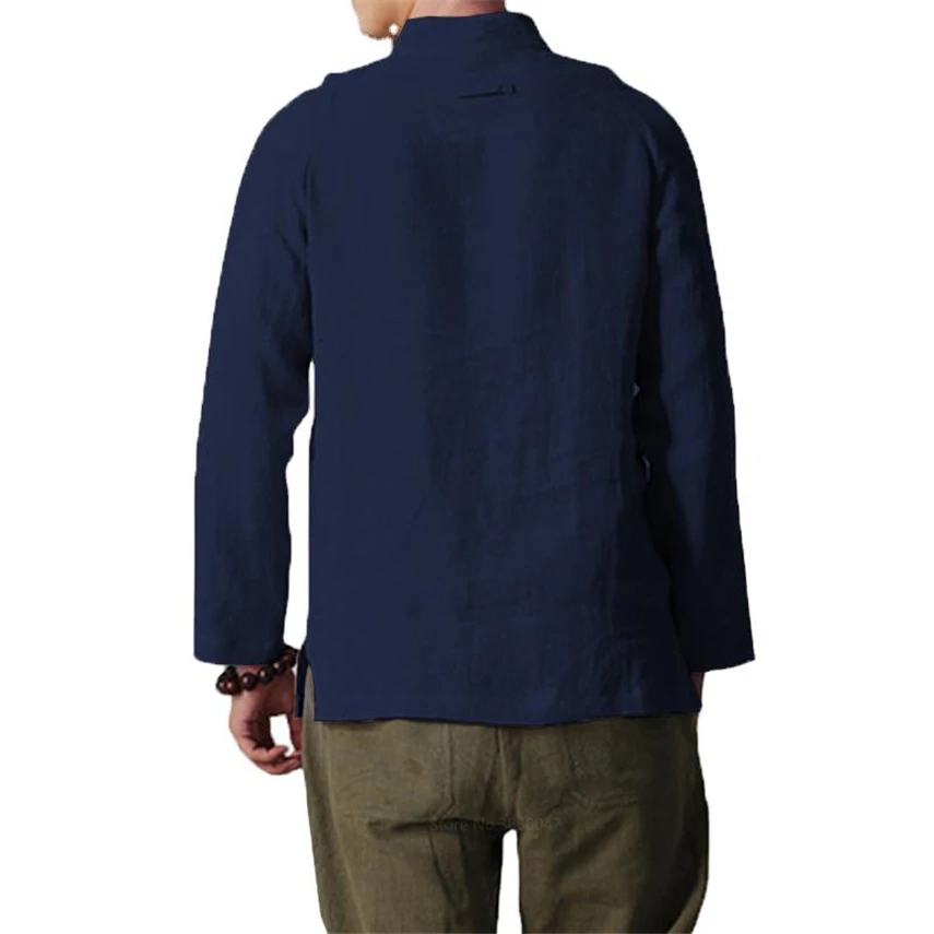 

Traditional Chinese Style Clothing For Men Top Cotton Linen Long Sleeve V-neck Kung Fu Outfit Vintage Male Asian Fashion Shirts