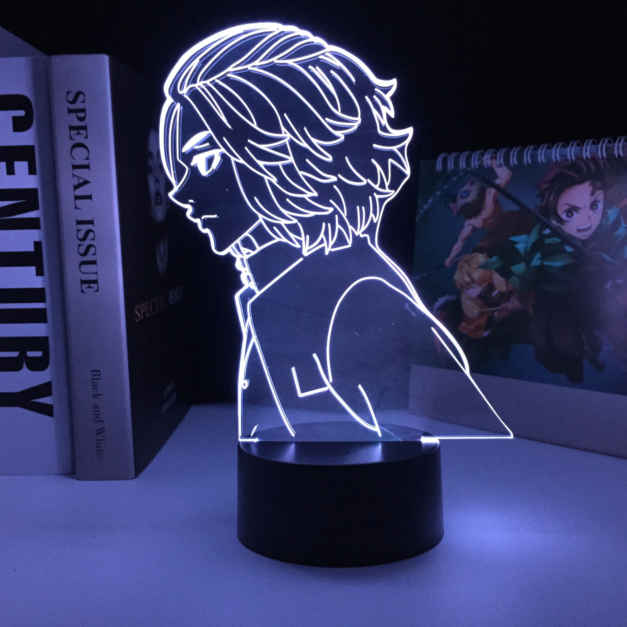 

Serious Side Man With Long Hair 3D LED Lamp Black Base Night Light Acrylic Light Guide Plate for Children Festival Birthday Gift