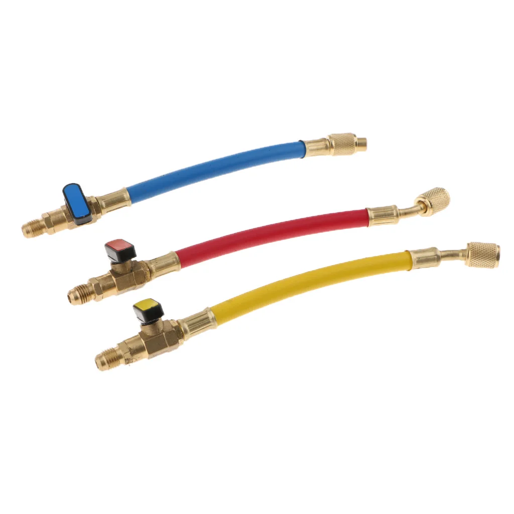 3 шт. A/C HVAC R134A R410A R22 R12 короткие зарядные шланги с шаровыми клапанами |