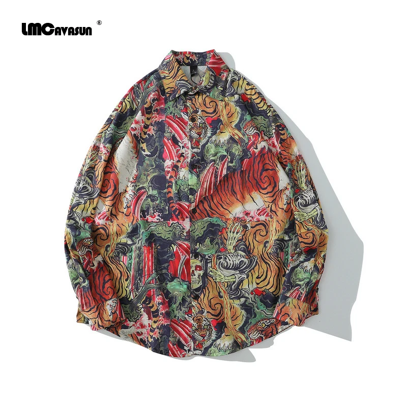 Рубашка с длинным рукавом LMCAVASUN в китайском ретро стиле принтом тигра уличная