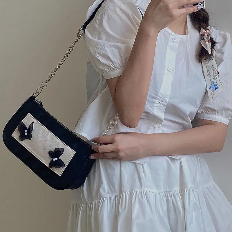 

Xiuya Goth Shoulder Bags for Women 2021 Autumn New Retro Butterfly Pearl Designer Bag with Shoulder Strap Woman Clutch Handbag