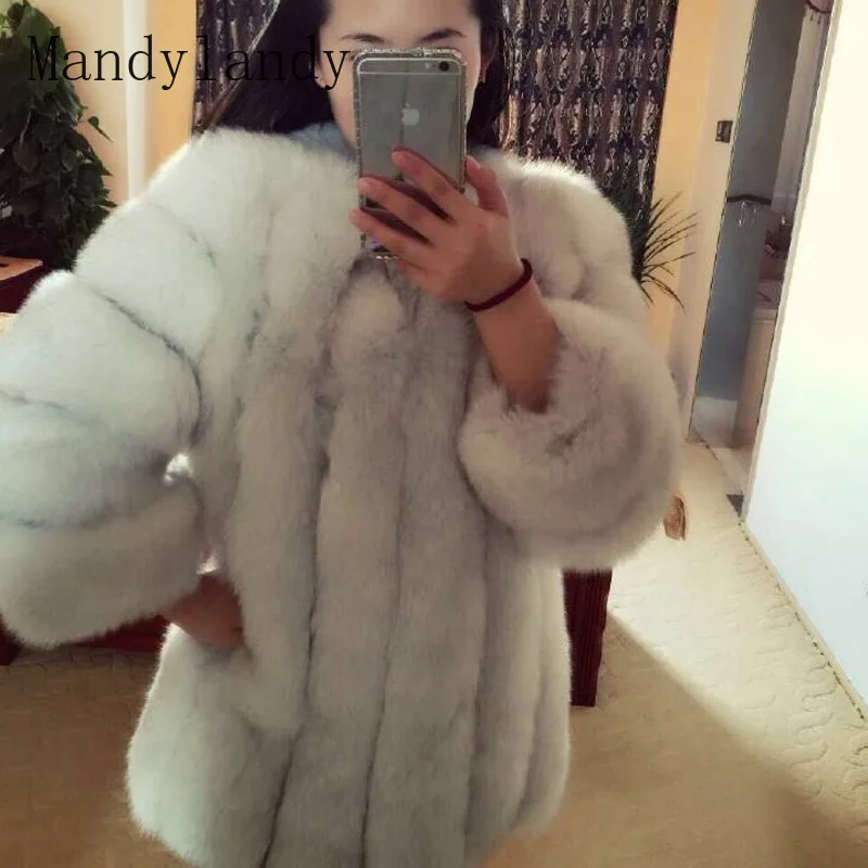 

Mandylandy Faux Fur Warm Coat Winter Long Sleeve O-Neck Neck Stitching Cardigan Coat Women's Casual Solid Color Plush Coat