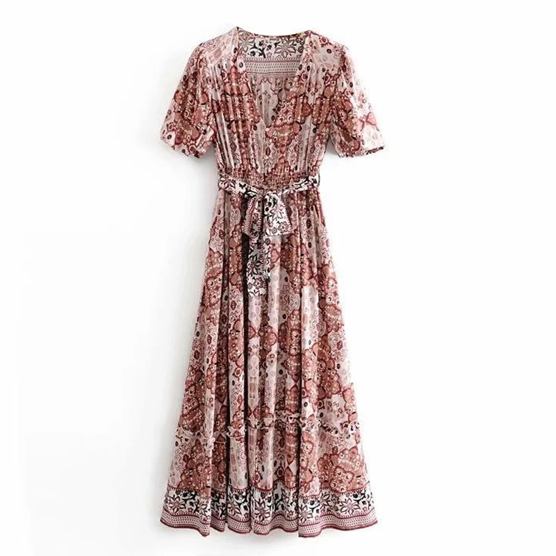 TEELYNN boho floral print maxi dresses cotton rayon vintage deep v neck 2020 summer dress beach women Casual vestidos robe | Женская