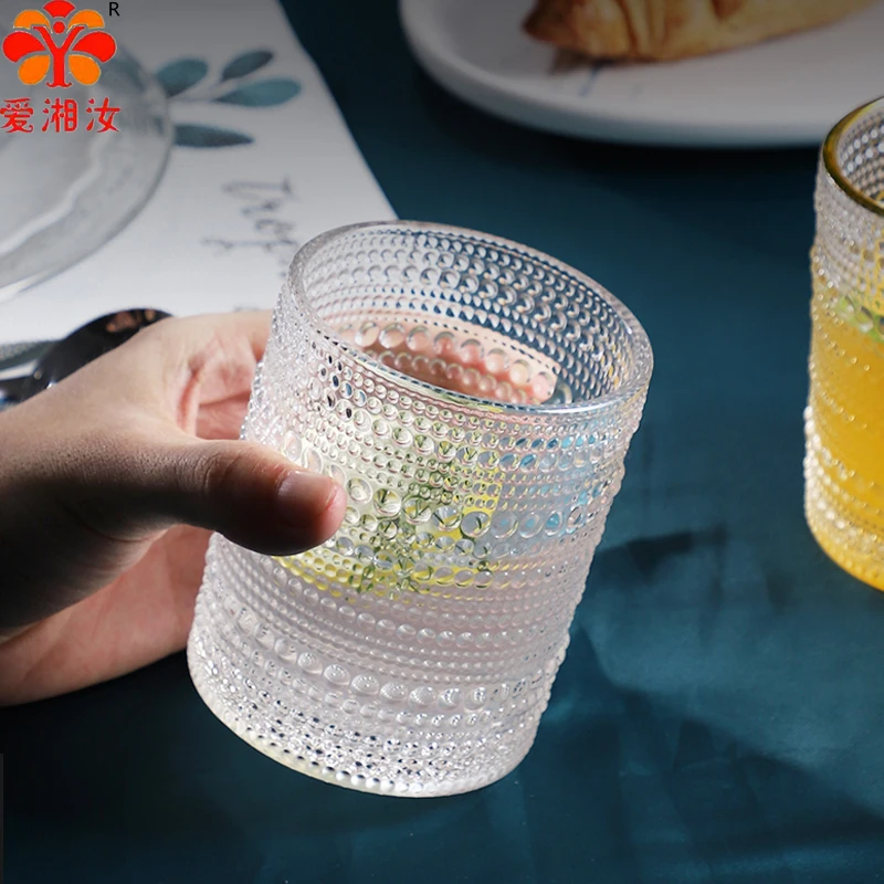 Aixiangru Retro Dew Glass Classical Embossed Water Cup High Value Fruit Juice Cup Ins Wind Drink Tea Cup