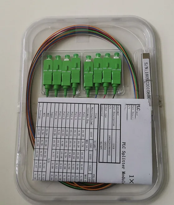 10pcs SC APC PLC 1X8 splitter Fiber Optical Splitter FTTH PLC Splitter  with 1X8 Planar waveguide type Optical splitter