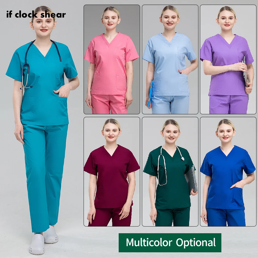 

Medical Surgical Suit V-neck Nursing Uniform Scrubs Pharmacy Pet Hospital Doctor Nurse Workwear Scrubs Costume Unisex Tops Pants