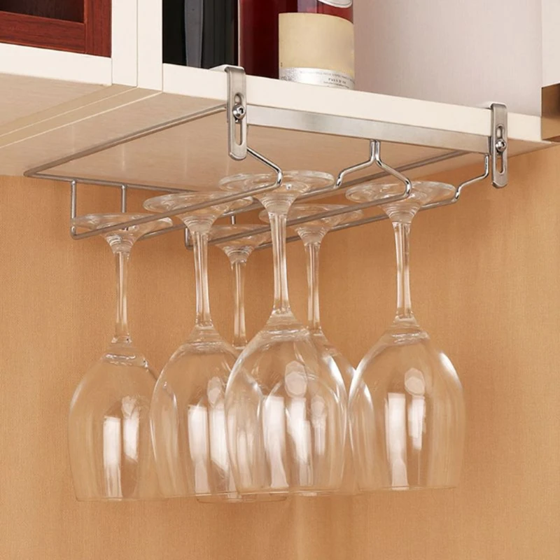 

Stainless Steel Nail Free Cabinet Hanging Cup Mug Goblet Red Wine Glass Shelf