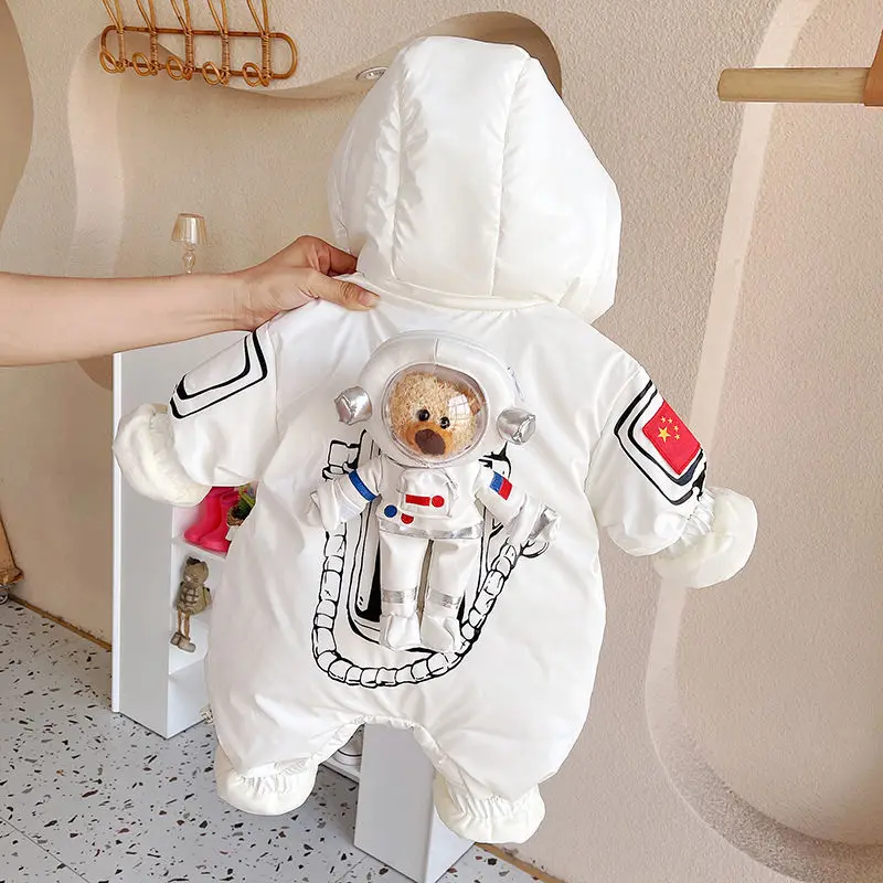 

Girl's Winter Down Jacket 2021 New Boy One-piece Astronaut Bear White Duck Thickened Cute Loose Jackets Warm Parka Outerwear