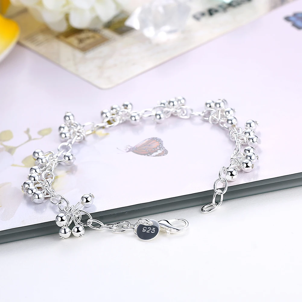 

Beautiful 925 Sterling silver bracelets nice for wedding women chain Bracelet Charm beads fashion gorgeous jewelry wholesale