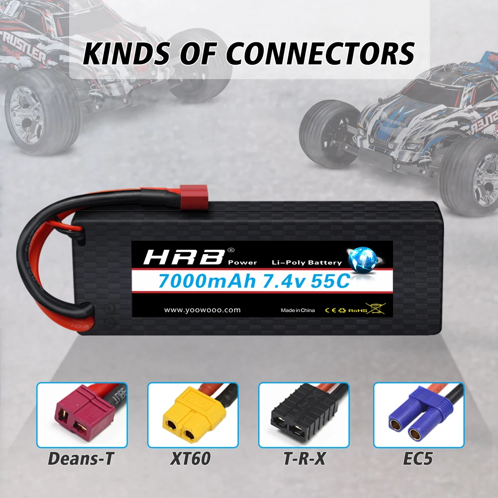 2 шт. HRB 2S Lipo Аккумулятор 7 4 в 7000 мАч 55C жесткий чехол с T-образной вилкой Deans для Traxxas