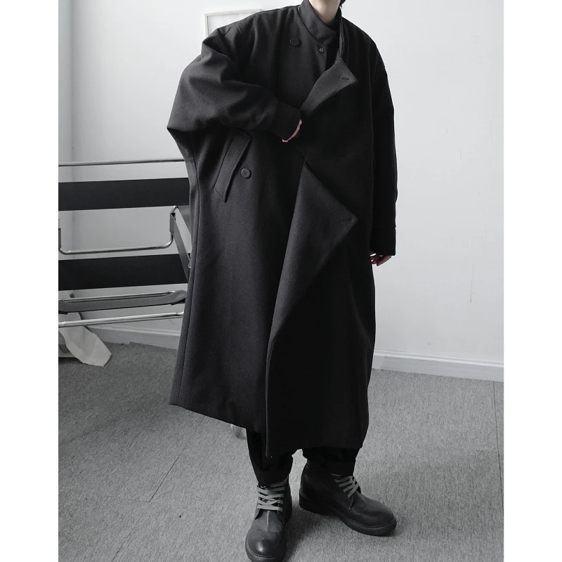 Тренчкот мужской шерстяной асимметричный длинный уличный 2021 | Мужская одежда