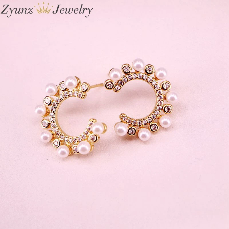 10 пар модные золотистые полукруглые бусины из циркония с пресноводным жемчугом