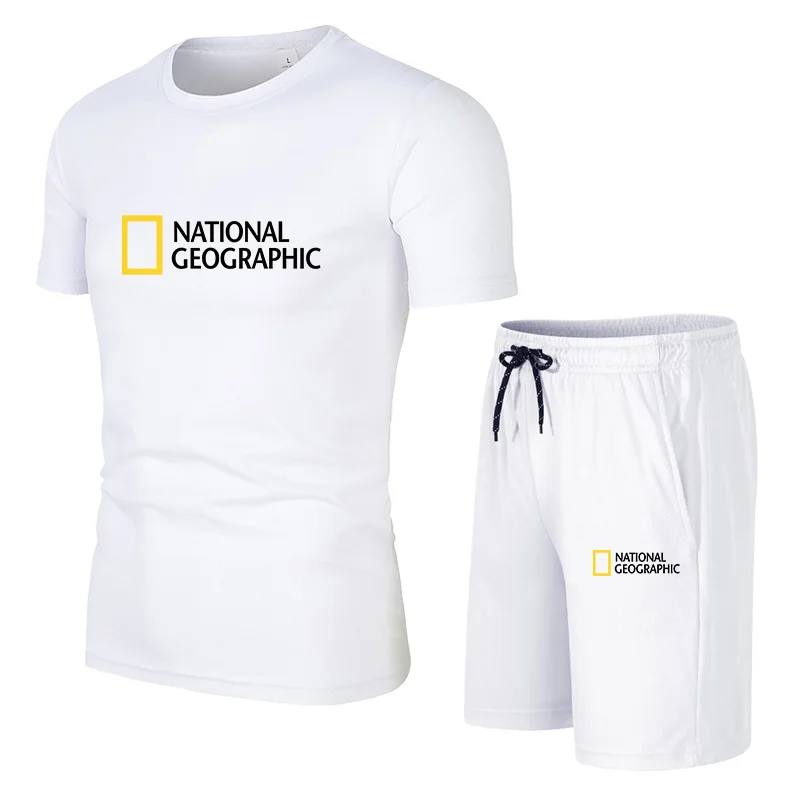 

National Geographic Trainingspak Mannen Casual Merk Fitness Sweatshirt Twee Stuk T-shirt Shorts Mannen Hip Hop Mode Kleding
