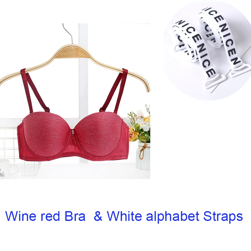 Red bra N Straps Бюстгальтеры, сексуальное нижнее белье, женское нижнее белье, Одноцветный бесшовный бюстгальтер с чашечками 1/2, бюстгальтер пуш-ап с подкладкой, бюстгальтер на косточках, однотонный цвет, OEM дизайн - Цвет: Red bra N Straps