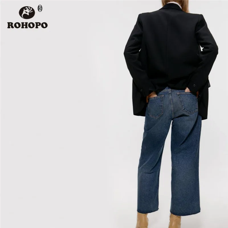 ROHOPO Высокая талия обрезанный низ градиентные винтажные широкие джинсы сзади