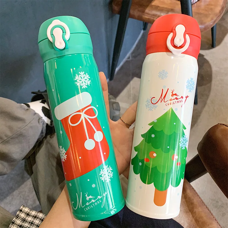 

Creative Ins Harajuku Cartoon Christmas Small Fresh Thermos Cup Student Sports Bullet Cover Large Capacity Insulated Water Cup