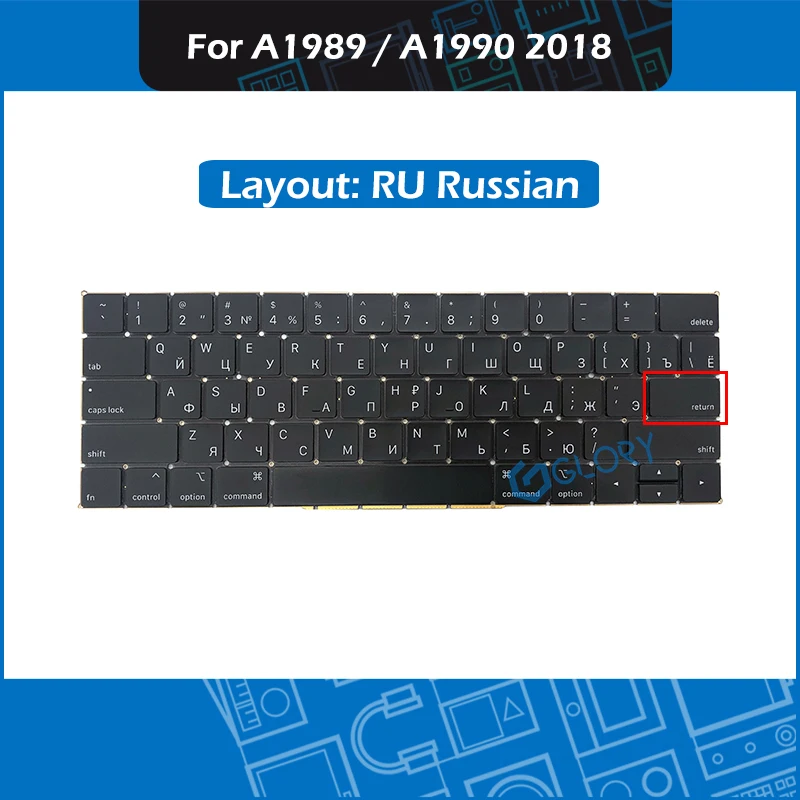Small Enter key Новая сменная Клавиатура для ноутбука Русская раскладка для Macbook Pro retina 1" 15" A1989 A1990 русская клавиатура - Цвет: Small Enter key