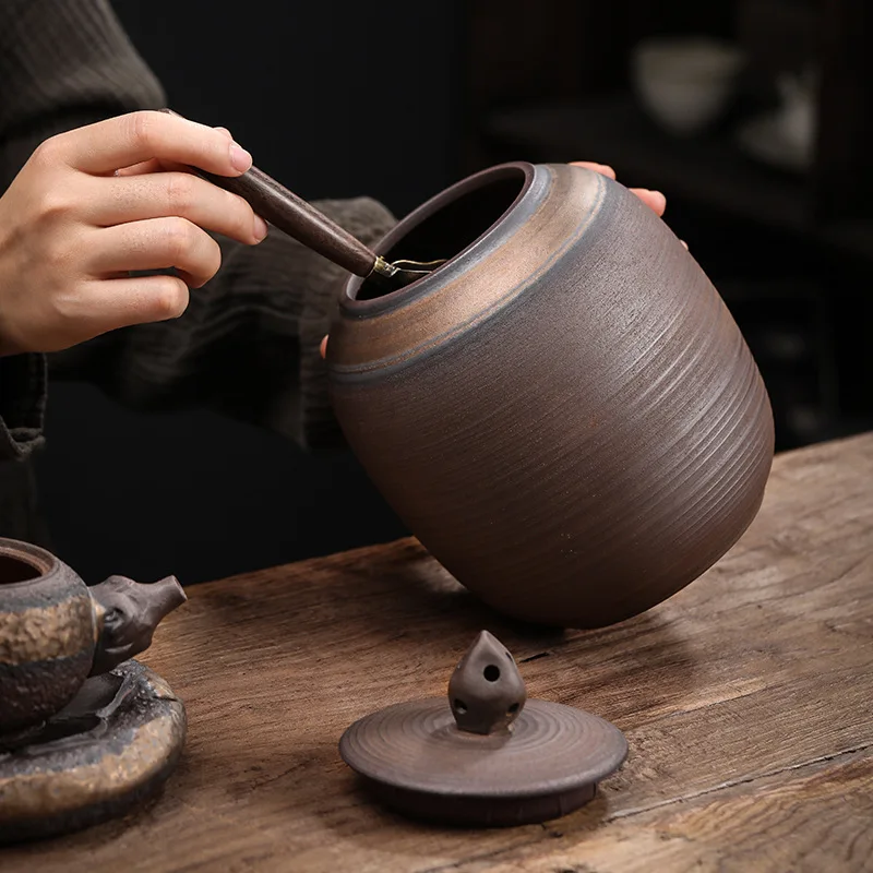 

Ледяная серая глазурованная чайная канистра, чайный горшок, маленькая керамическая герметичная банка в японском стиле, банка для чая Pu'er, ба...