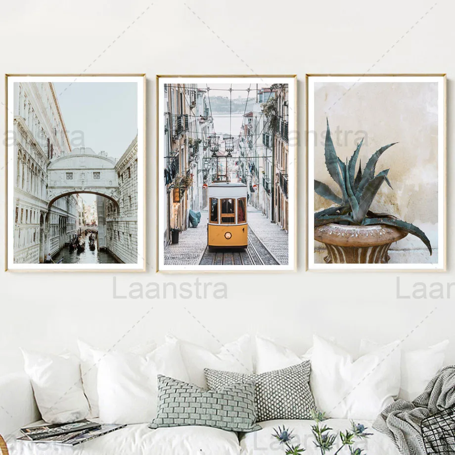 

Street Architecture Canvas Painting Plant Leaf Home Decor Sea View Room Decoration Pillar Posters Simple Decoracion Salon Casa