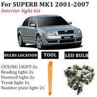 10x canbus car led interior light map dome bulbs kit fit for 2001 2007 skoda superb mk1 3u4 trunk cargo license plate lamp