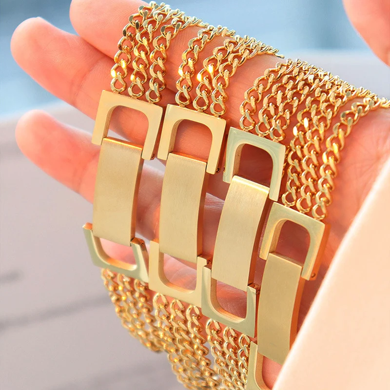 

Amaiyllis 18K Gold Fashion Punk Big Thick Chain Bracelet Simple Lock Charm Cuban Bracelets Bangles For Women Trend Jewelry