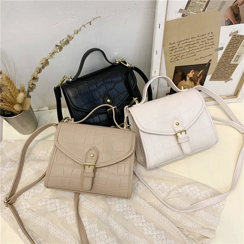 

2021 new ladies fashion small bag simple shoulder bag retro stone grain messenger bag Designer Handbag purse mobile phone bag