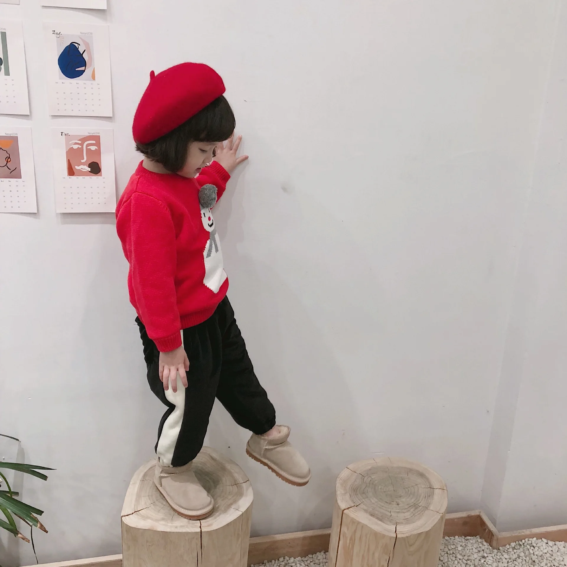 Tonytaobaby Новая коллекция зимней одежды для маленьких мальчиков Одежда для детей, Одежда для девочек красного цвета, Рождественская одежда со снеговиком, детский вязаный свитер для девочки детский свитер, пуловер, свитер