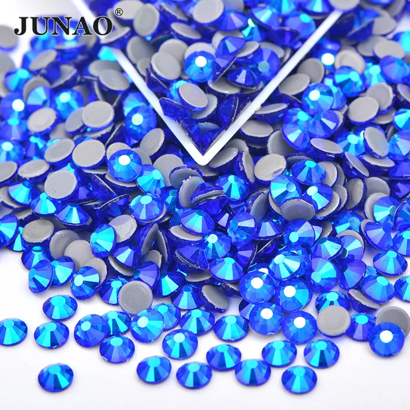 JUNAO SS6 8 10 12 16 20 30 высококачественные блестящие сапфировые AB Стразы из стекла