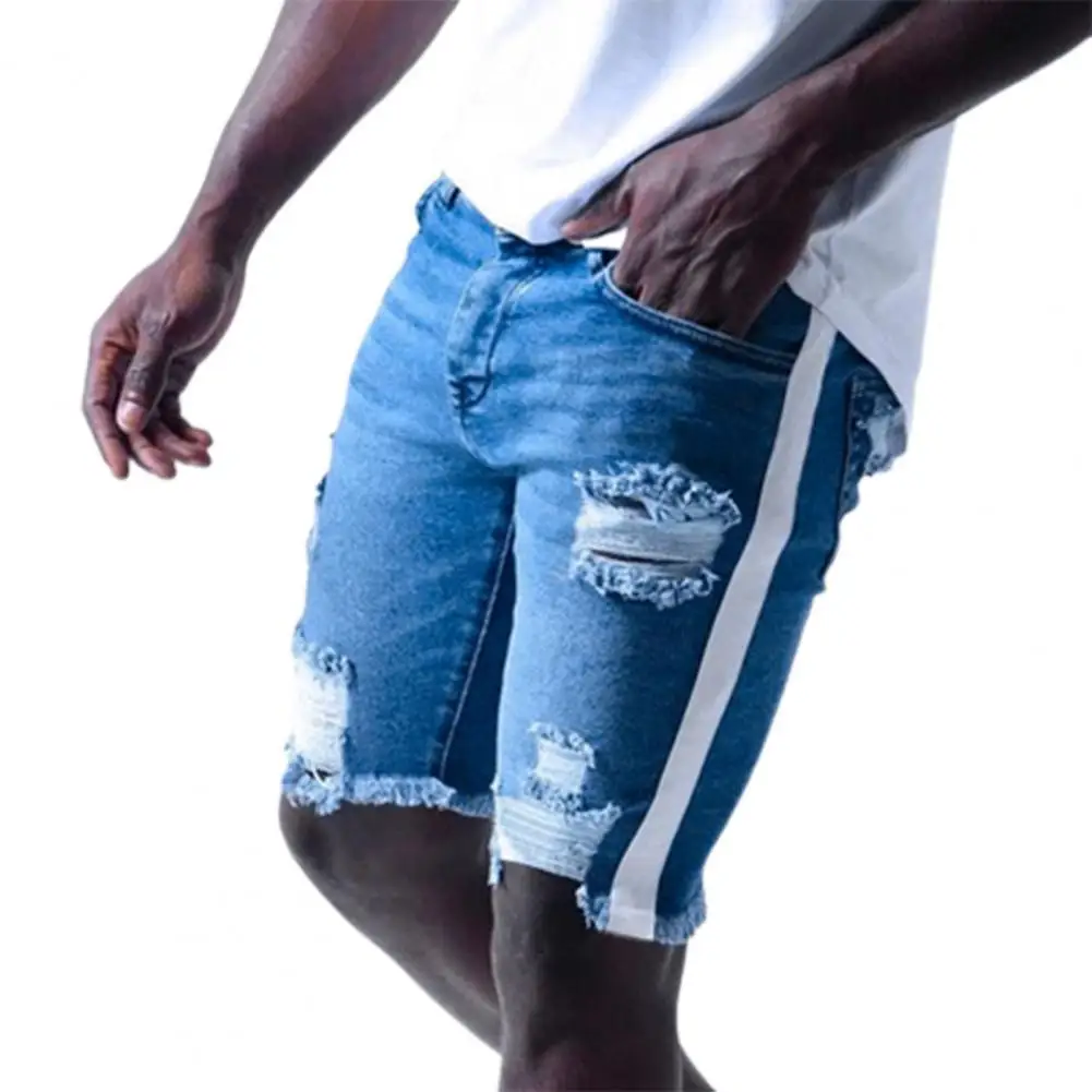 

New Arrival Mens Jeans Half Pants Ripped High Quality Elastic Denim Shorts Summer Fashion Casual Slim Blue Shorts Men's Clothing